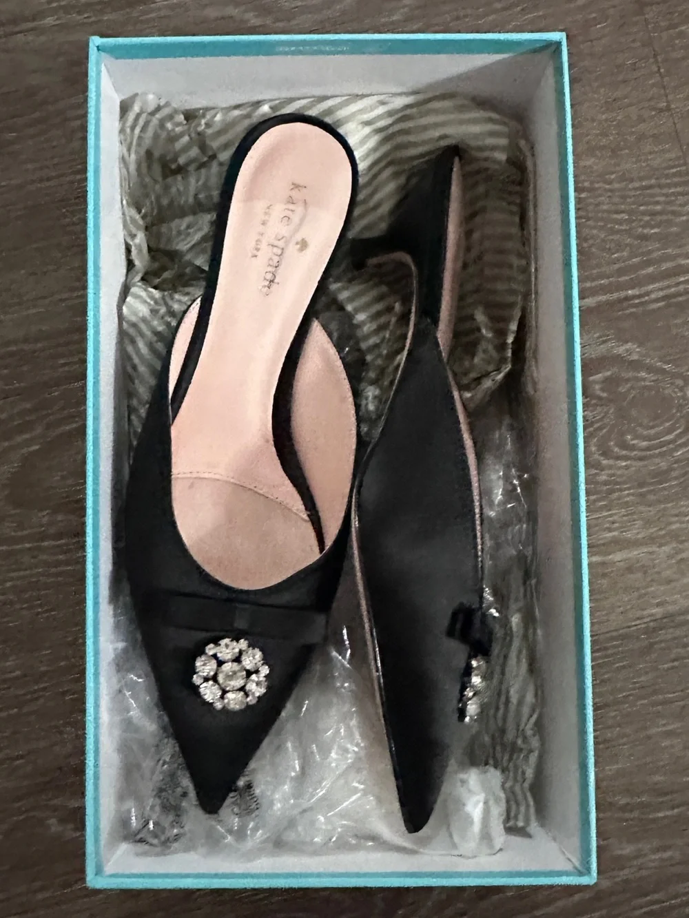 Kate Spade Darlene Satin Kitten Heels elegant cocktail slide shoes Size 7.5